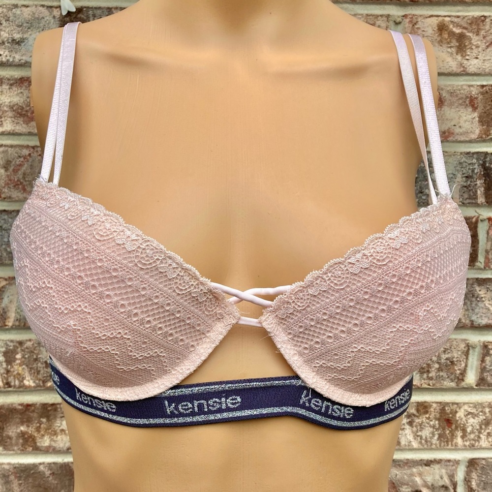 34B Pale Pink Lace Pushup Bra With Silver Glitter